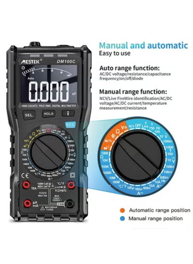 MESTEK Digital Multimeter Tester TRMS 9999 Counts Voltage Tester Auto-Ranging Ohm Amp VoltMeter with NCV, AC/DC Current, Voltage, Resistance, Diodes, Continuity,Capacitance,Temperature - Image 2